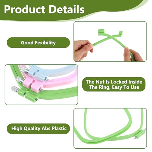 3 Pack 3 Size Square Embroidery Hoops, Plastic Cross Stitch Hoop, Reusable Embroidery Hoop for DIY Sewing Project(Multi Color)