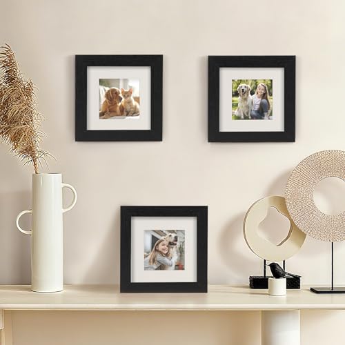 TOFOREVO 6x6 Picture Frames with 4x4 Mat Set of 2, Black - color: Black Wood Grain, size: 6x6