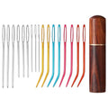 17pcs Large Eye Sewing Needles Kit with Wooden Case, Blunt Darning & Bent Tapestry Hand Yarn Needles Tool Supplies for Crochet Knitting Kandi Embroidery Projects