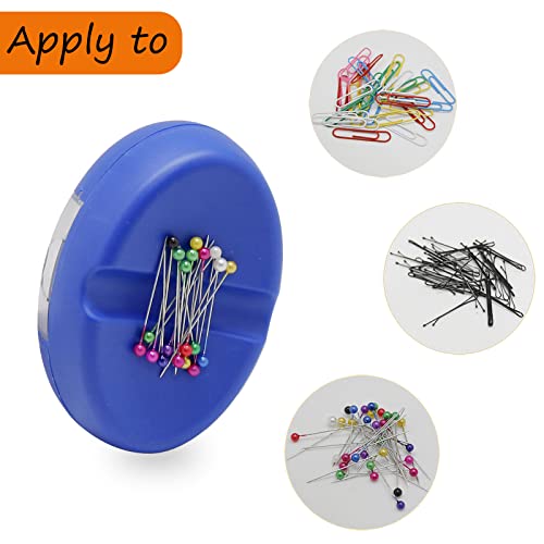 YEQIN Magnetic Sewing Pincushion with 15 Plastic Head Pins, Magnetic Pins Holder for Sewing Quilting, Pins, Paper Clips, Screws (Blue) - color: Blue