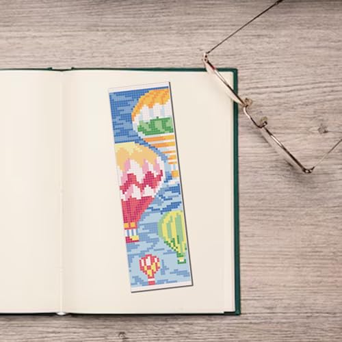 FREEBLOSS 6 Set Cross Stitch Bookmark Kit 11 CT Stamped Cross Stitch Kit DIY Embroidery Bookmark Kits for Adult Beginners with Instructions, Hot Air Balloon, 6 x 20 cm/8" x 2.4" - style: Hot Air Balloon