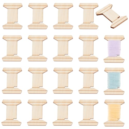 PH PandaHall 20pcs Thread Organizer Bobbin Winder Embroidery Thread Storage Floss Keeper Knitting Thread Holder Spool Shape Wood Bobbins Card for Sewing Crochet Needlework Tool 1.2x1.5 Inch