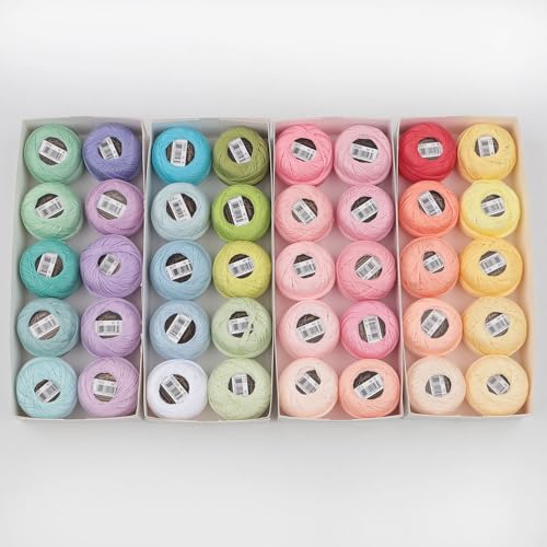 40 Colors Size 8 Double Mercerized Egyptian Long Staple Cotton Pearl Thread 5 Grams Ball Rainbow Color Embroidery Thread for Crochet Hardanger Cross Stitch Hand Embroidery (40E) - color: 40E