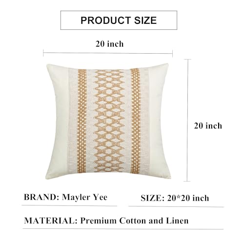 Throw Pillow Covers 20 x 20 Inch 1PC for Farmhouse Living Room, Cotton & Burlap Textured Striped Woven Boho Pillow Covers (Beige & Brown, Khaki Grid) - color: Khaki Grid, size: 20" x 20" (Pack of 1)
