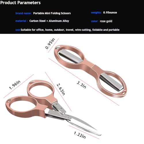 YVAOG Mini Folding Scissors, Safe Portable Safe Portable Travel Mini Scissors, Stainless Steel Retractable Small Scissors for Home Office, 2 Piece Set (rose gold) - color: Rose Gold