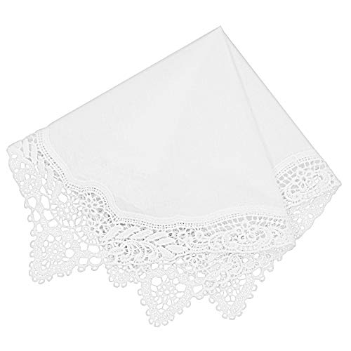 Milesky White Wedding Handkerchief Pure Cotton, Soft Ladies Hanky with Crochet Lace - color: Ch04