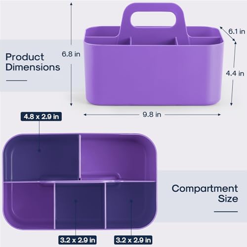 Multiuse Caddy Organizer with Handle, Portable Divided Plastic Tote Bin - Art Craft, Stationary Pen Marker Crayon, Makeup Hair Supplies Storage - Bathroom, Classroom, Dorm, Office, Desk Holder -Purple - color: Purple