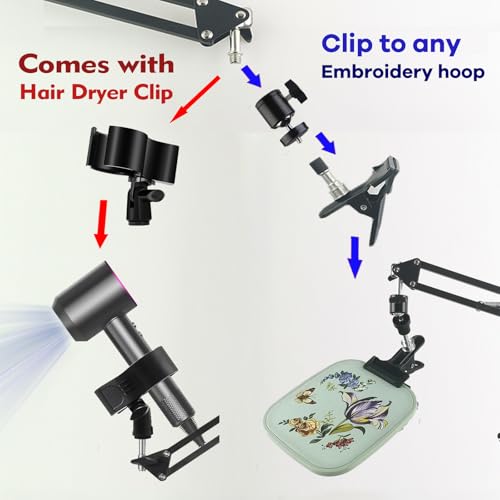 Embroidery Hoop Stand,Rotate Hand Embroidery Stand Embroidery Holder Stand Can Move Freely Hand Embroidery Stand Floor Cross Stitch Stand Suitable for Embroidery Hoop (with Hair Dryer Clamp) - color: With Hair Dryer Clamp