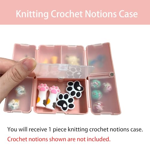 SPANSEE Knitting Crochet Notions Case, Stitch Marker Storage, Stitch Stoppers Organizer, Knitting Accessories, Portable Notion Organizer, 7 Compartments (Case Only)