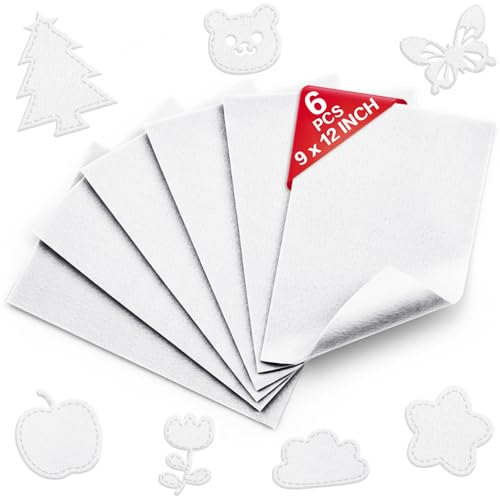 White Soft Felt Sheets for Crafts, 9" x 12", 1.6mm Thick, 6 Pcs - color: White