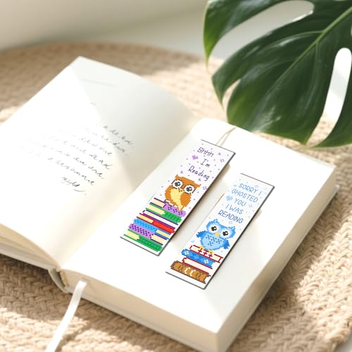 FREEBLOSS 6 Set Cross Stitch Bookmark Kit 11 CT Stamped Cross Stitch Kit DIY Embroidery Bookmark Kits for Adult Beginners with Instructions, Owl Books Pattern, 6 x 20 cm/8" x 2.4" - style: Owl