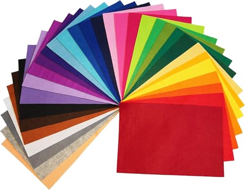 DIYR 40 Pcs Assorted Colored Felt Fabric Sheets, 8 x 12 Inches (30 x 20 cm) – DIY Craft, Sewing, and Patchwork Polyester Felt Sheets in Assorted Colors - size: 8x12 Inches