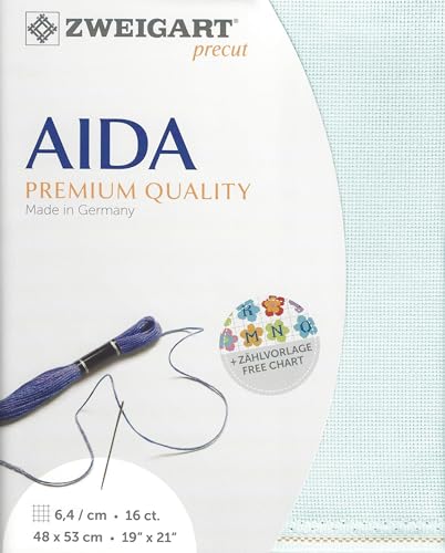 Wizardi Aida 16 Count Ice Blue 3251/550. Needlework Canvas, Cross-Stitch Fabric, Embroidery Cloth, Needlepoint Canvas. 100% Cotton. Precut Zweigart - color: Ice Blue