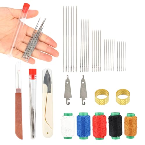 Sinbana 37pcs Big Eye Steel Needle Set, Portable Hand Sewing Needles with Small Scissors 5 Thread 2 Needle Threader 2 Thimble & Thread Ripper Tools for Beginners & Craft Lovers