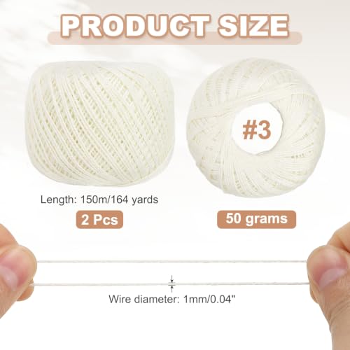 MECCANIXITY Crochet Thread Pearl Cotton Size 3 Cream White 2 Rolls - color: Cream White
