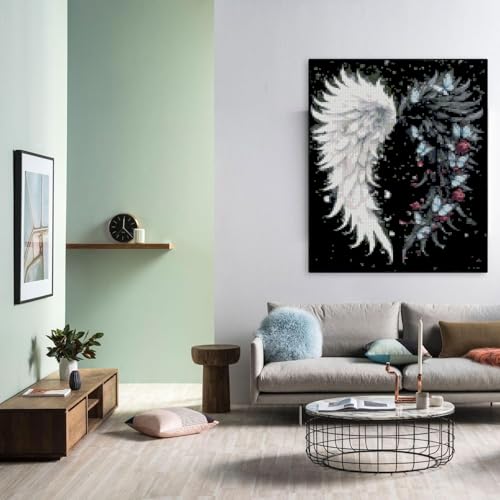 Angel Wings Stamped Cross Stitch Kits for Adults,Colourful Angel Wings Dimensions Cross Stitch Kits Embroidery Kit Arts and Crafts for Beginners 15.7x11.8 inches - color: D055A