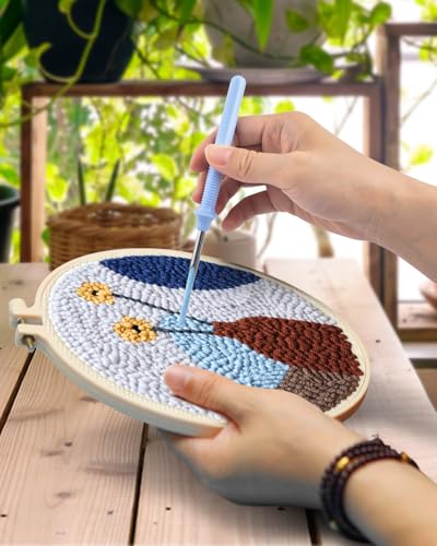 TINDTOP Punch Needle Kits, Punch Embroidery Kits for Adults - color: Grey Blue