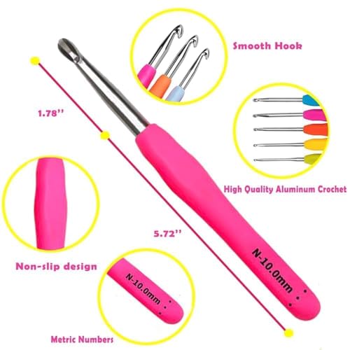 Yarniss Crochet Hooks,14 Size Ergonomic Crochet Hooks Set 2mm(B)-10mm(N) - size: 14 Size(2.0~10.0mm)