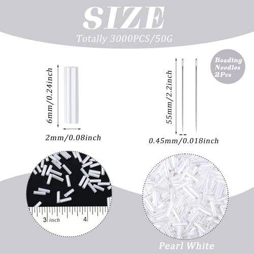XIANNVXI 3000pcs Pearlescent White Glass Bugle Beads - color: Pearlescent White