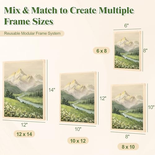 PUWMTSQ Needlepoint Stretcher Bars Set with Linen Storage Bag — 6” 8” 10” 12” 14” Modular Frame Kit, Mini Embroidery Frame for Cross Stitch & Needlework, Includes Thumb Tacks & Tack Remover