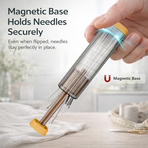 Pop-Up Needle Box Magnetic Needle Case, Sewing Needles Dispenser with 18Pcs Sewing Needles 3 Sizes and 2-in-1 Seam Ripper and Threader, Compact Sewing Kit Portable Basic DIY Home Repair - color: Yellow