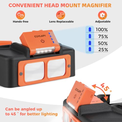 COYLAPY Headband Magnifier with Light, 1.5X-3.5X Magnifying Glasses - color: Orange