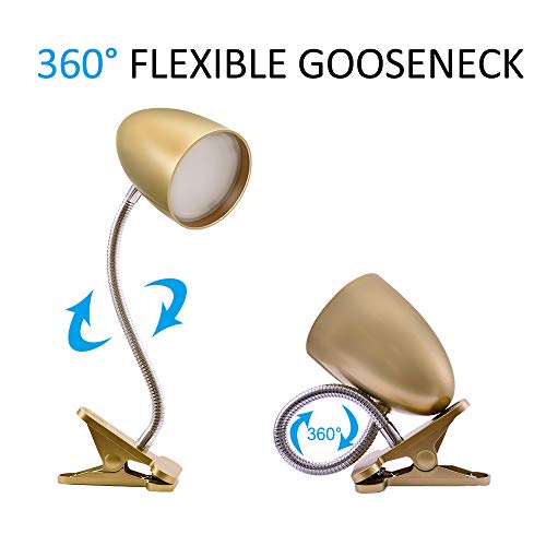 E ENERGETIC LIGHTING Clip on Light for Bed, Non-Dimmable Clip on Reading Light for Bed, 4000K Cool White, 3.5W 240 LM Desk lamp with clamp, Eye Protection, ETL Listed, Gold - color: Clip Lamp-Gold
