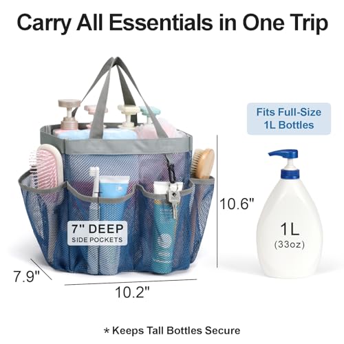 Mesh Shower Caddy Portable - 8 Pockets, S-Hook, Shower Bag for Dorm Camping - color: 1 Pack Blue, size: L (Classic Dorm Caddy)