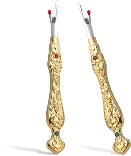2Pcs Vintage Seam Rippers, Metal Stitch Remover Set, European Carved Handle Stitch Ripper, Sharp Durable Handy Crafting Removing Threads Tools for Needlework, Leatherwork (Gold) - color: Gold