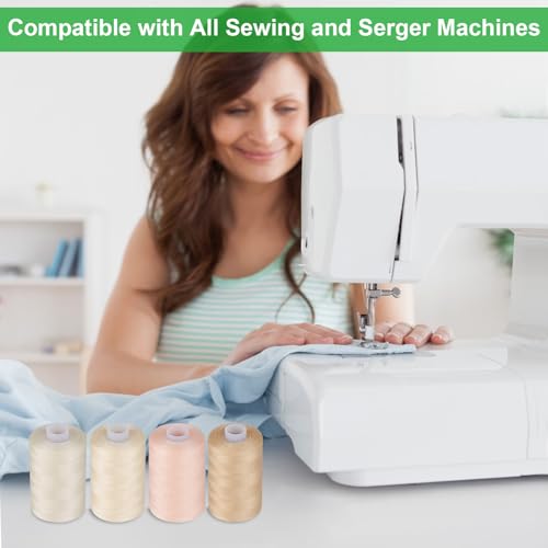 Simthread All Purpose Sewing Thread, 4 Spools Each 1000 Yards of Polyester Threads for Sewing Machine, Sewing Machine Supplies for Beginners, Hand Stitching, Quilting, Serger(Skin Series) - color: Skin Series