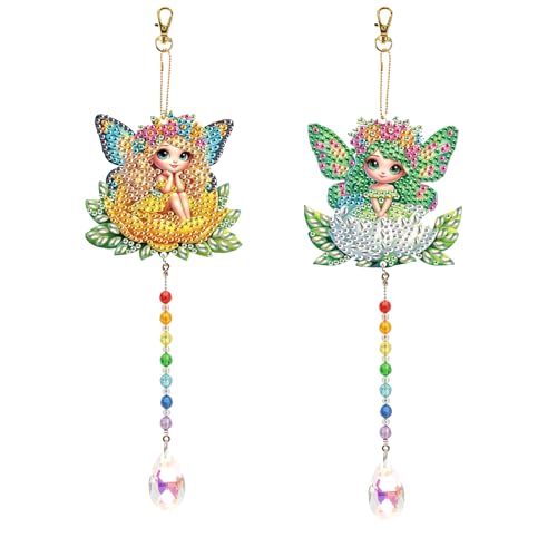 TDFERAN Diamond Pinting During Fairy Diamant Art Hanging Sign Onament Plant Pendants Wind Chimes Wall Hanging in Living Room Dorridor Diamond Art Hanging Sign Onamen Sunshine Catcher - color: Yellow fairy wind chime pendant