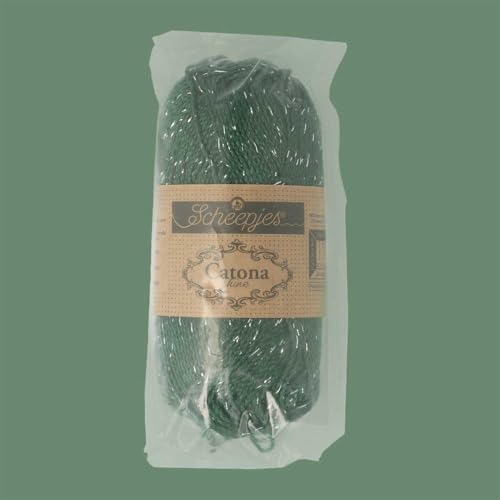 Scheepjes Catona Shine Yarn 50 g (1.76 oz) - 525-S Fir/Silver - color: 525-S Fir - Silver