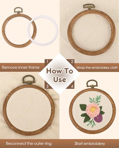 6PC Round Embroidery Hoops, Decorative Cross Stitch Hoops,Imitated Wood Frame for Embroidery Art Craft Sewing and Ornaments,6 Different Size（8/10/13.5/17/21.5/26cm，3.1/4/5.3/6.7/8.5/10.24inch）