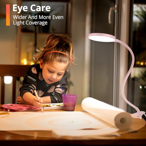 iFalarila Reading Light with Remote, LED Desk Lamp Clip on [1H Timer & Nightlight] RA>95 Dimmable Flexible Gooseneck, Reading Lamp with Clamp for Table - 3.5'' (Adapter Included) - style: 3.5'' Pink