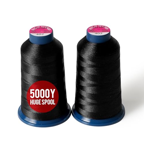 BAI Embroidery Machine Thread, 2 Spools Black Polyester Embroidery Thread, 5000 Yards Each, 40WT High-Speed Thread for Commercial Multi-Needle Machines, Hats, Logos & Bulk Production - color: 2 Balck