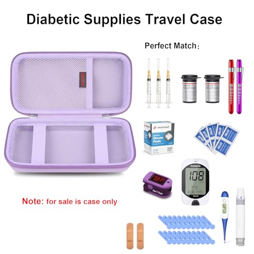 Elonbo Diabetic Supplies Travel Case for Glucose Meter Diabetes Testing Kit - color: Purple+ Inside Purple