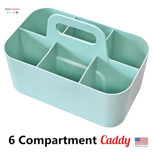 2 Pack Small 6 Compartment Multiuse Caddy Organizer with Handle Art Craft Supplies, Office, Desk, Stationery Pen Holder Stackable- Made In USA (Mint/Ivory) - color: Mint / Ivory