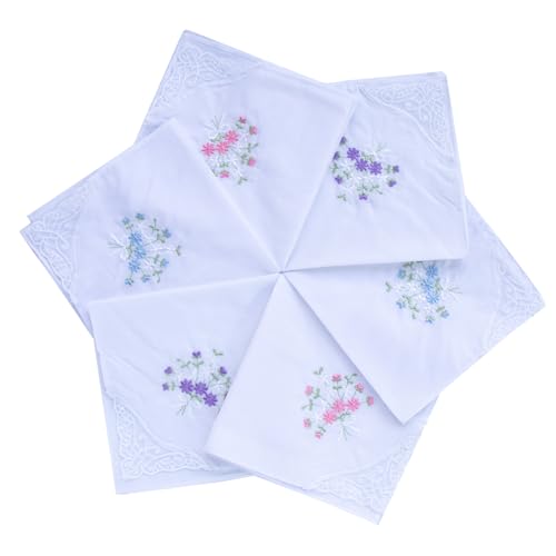 6 Pack of Ladies Embroidery Cotton Handkerchiefs Lace Wedding Hankies - color: Mangtianxing