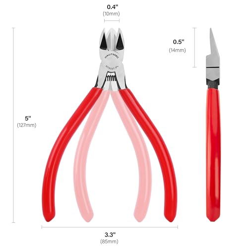 HAUTMEC 5" Precise Small Flush Cutters of Engineer Wire Cutters Pliers Side Cutters with Location Pin for Fine Shearing, Perfect for Circuit Board Cutting, Electronic Components, HT0327 - color: 5 Inch-1pcs