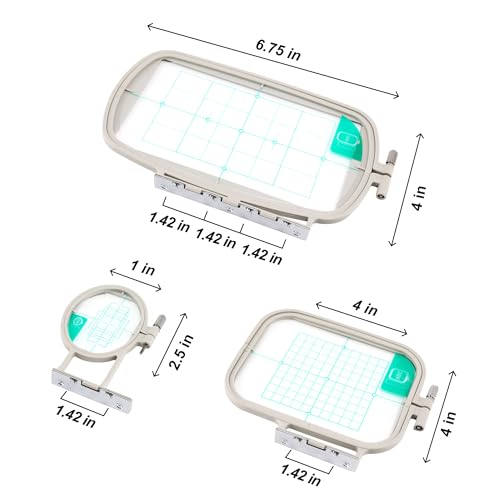 Sew Tech 3pcs Embroidery Hoops for Brother, 1x2.5 4x4 4x6.75in Frame Set