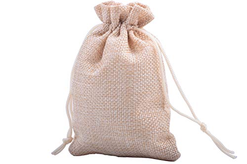 Sansam 50pcs 4.0X5.60 Inch Drawstring Burlap Gift Bags, Jute Jewellery Pouches, Small Cream Lining Burlap Favor Sacks For Herb, Spices, Jute Treat Bags for Christmas, Wedding, Party - color: Cream