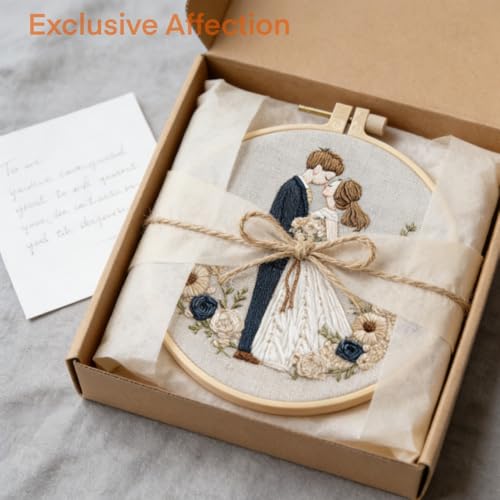 HCANPER Sweet Couple Embroidery Starter Kit, Valentine's Day Gifts，DIY Needle Punch Kit, Punch Needle Kits for Beginners,Include Pre-Printed Fabric,Tools,Embroidery Hoop,Threads. (Three) - color: Three