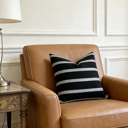 Slow Cow Square Throw Pillow Cover Stripe 18 x 18 Inches Black Off White - color: Stripe-black, size: 18" x 18" (Pack of 1)