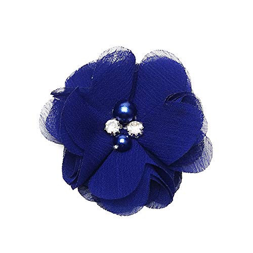 Chenkou Craft Pac.k of 12pcs Chiffon Flowers Ribbon Bows W/Beads 2-3/8" (60mm) Appliques Wedding Decor Bulk Lots (Dark Royal) - color: Dark Royal