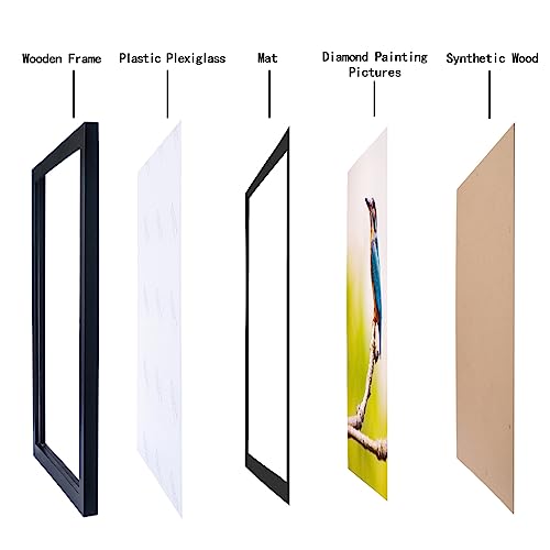 Mxtallup 12x16 Diamond Painting Frame with 10x14 in Black Mat ，Display Pictures 10x14 in With Mat or 12x16 in Without Mat, 30x40 cm Poster Picture Frames 25x35 cm Photo Frames Wood,Black