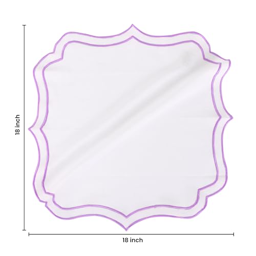 NATURALCRAFT Scalloped Cloth Napkins 18x18 in - White Edges Purple - color: White Napkin With Lavender Edges, size: 18" x 18" (Set of 4)