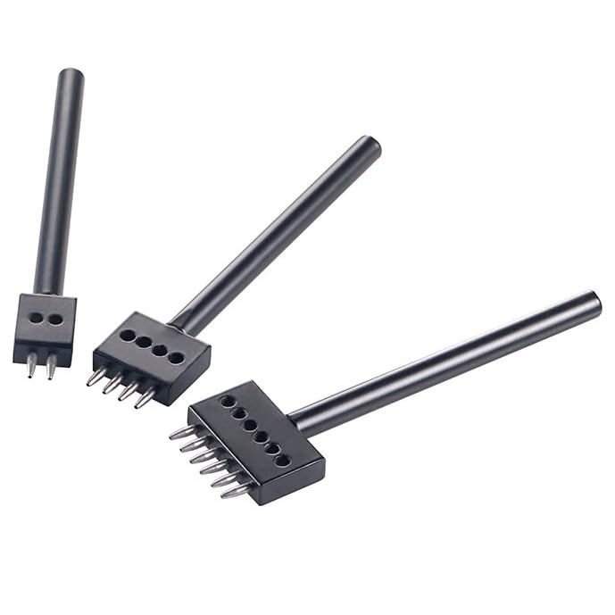 Leather Round Hole Punching Tool 3pcs Prong Punch Tool Set with 2/4/6 Prong Options for Precise Round Hole Punching DIY Leather Craft (5MM) - size: 5MM
