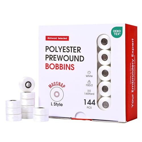 Poolin Size L Magsnap Prewound Bobbins for Multi-Needle Embroidery Machine - color: White 70D 144PCS