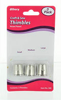 Allary Craft & Sew ASSORTED THIMBLES Pack Small, Medium & Large Sizes (1 of Each Size) (NICKEL PLATED Metal Thimbles)3