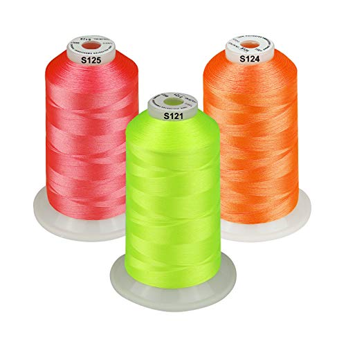 Simthread - 33 Selections - Various Assorted Color Packs of Polyester Embroidery Machine Thread Huge Spool 5500Y for All Sewing Embroidery Machines - NEON - color: 3 Neon Colors